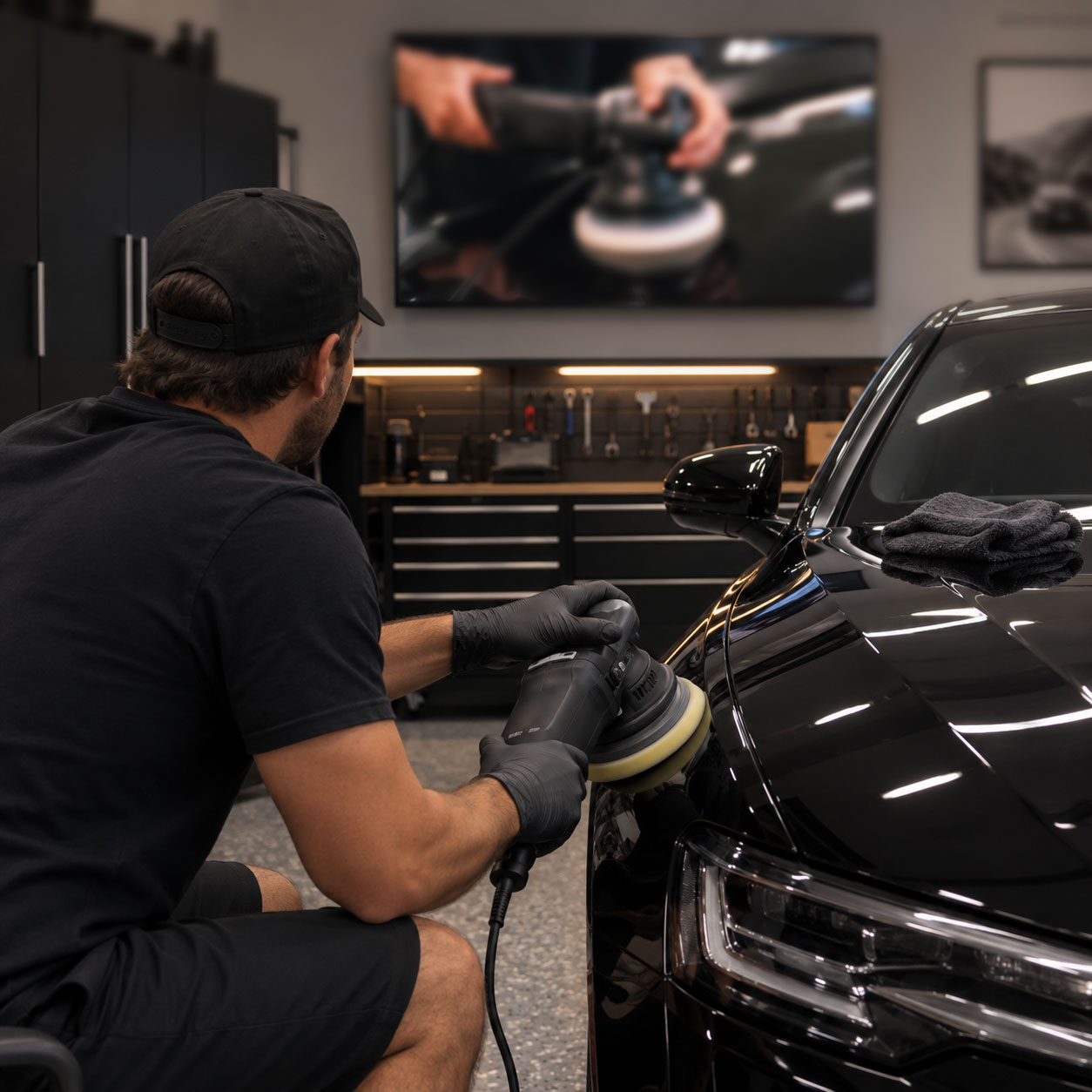 Detailer learning paint correction through online auto detailing training